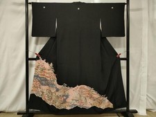 Heiwaya Kimono Luxury black tomesode piece embroidery landscape pattern pure