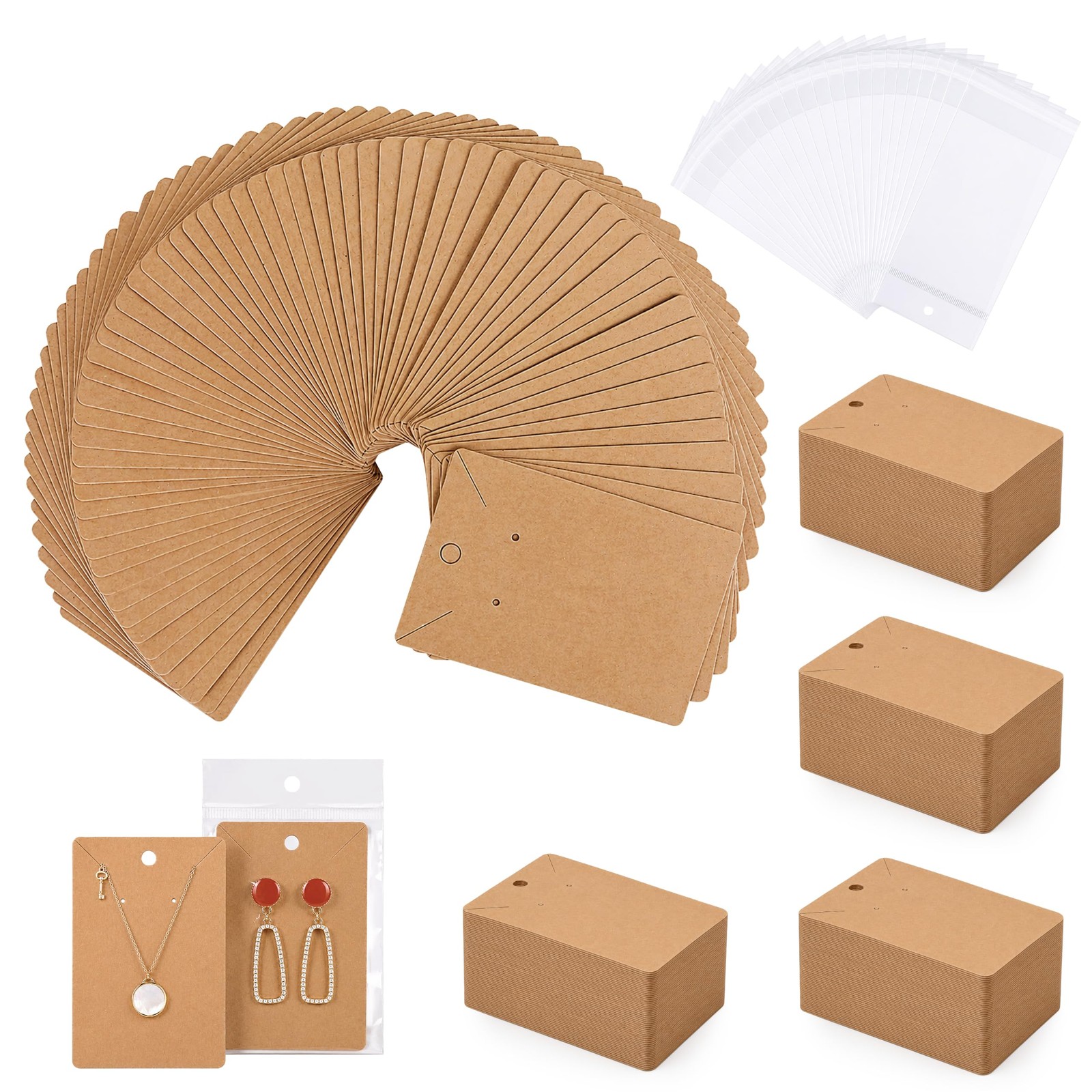 Earring Display Card Jewelry Packaging Cards for Earrings & Necklaces w/ 50 Bags