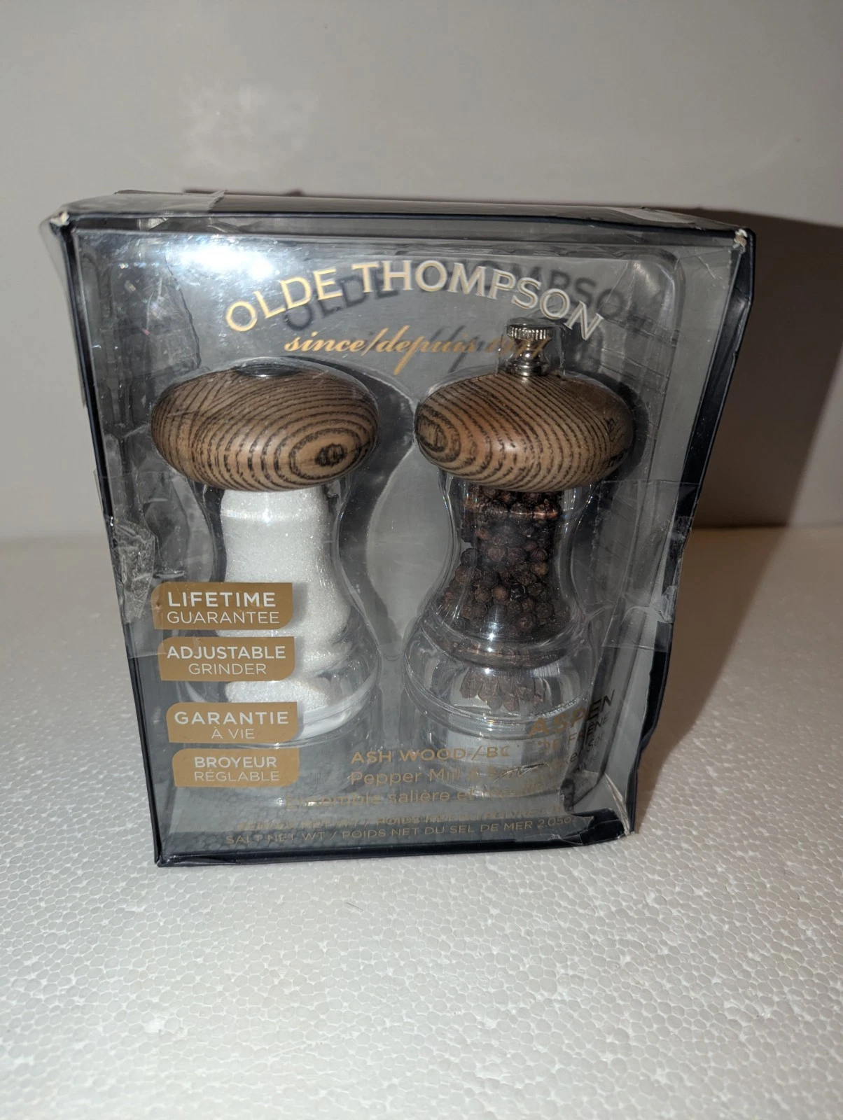 Olde Thompson Aspen Ash Wood Salt and Pepper Mill / Shaker Gift Set