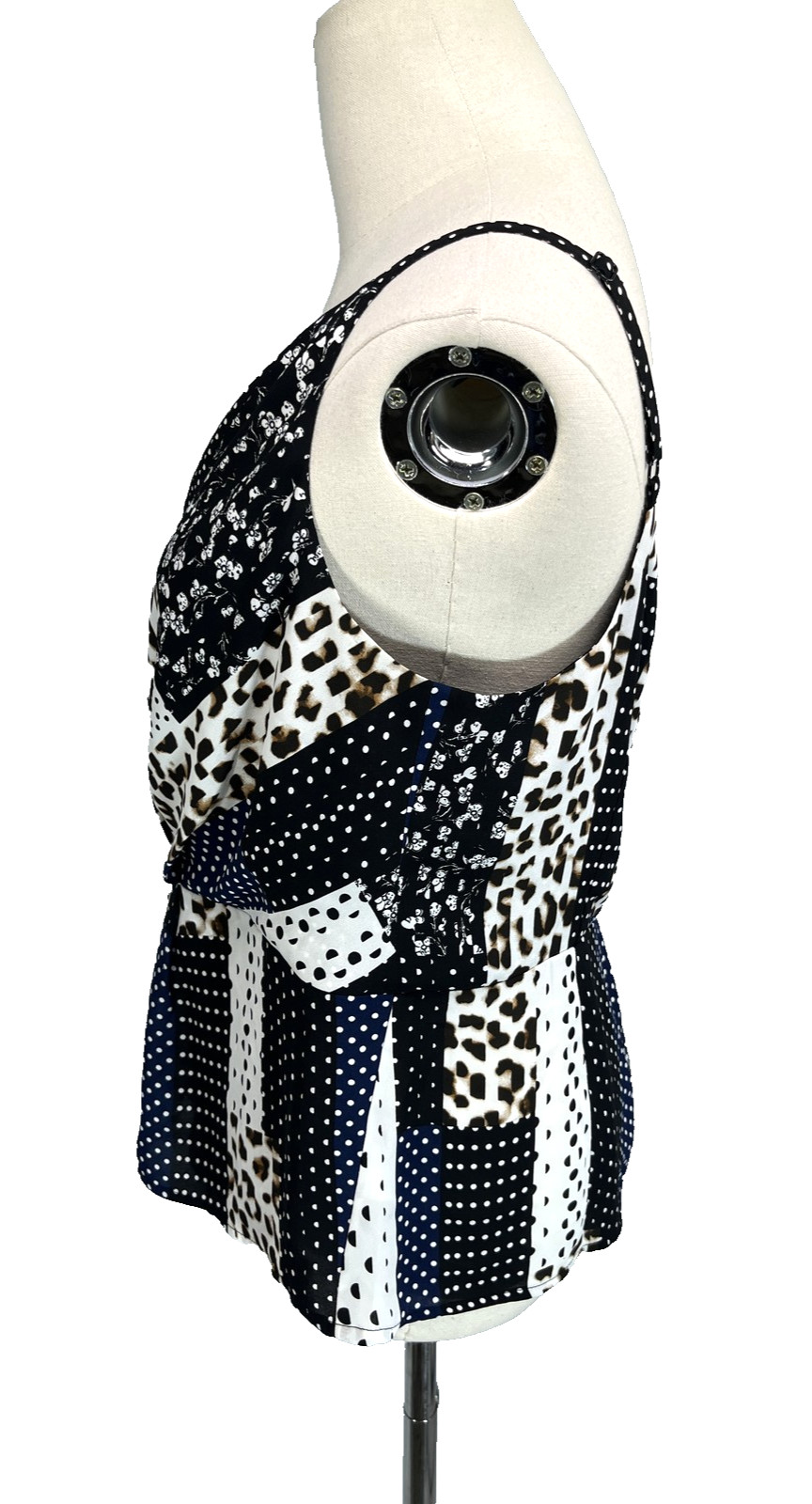 Cabi Patchwork Animal Print Polka Dot Peplum Top … - image 2