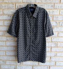 Nat Nast 100 Silk Short Sleeve Button Up Collared Geo Shirt Men's Size L