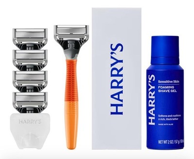 Harry's Original Shaving Kit Razor Handle 5 Stainless Steel Blades Shave Gel