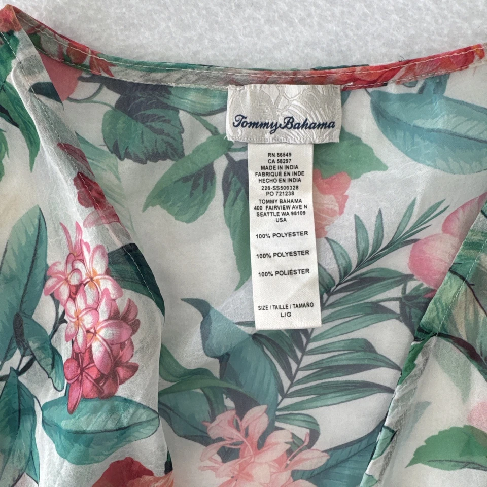 TOMMY BAHAMA Mujeres Floral Transparente Cubrir Vestido Cincha Borla Corbata Cintura Natación-L Foto 2 de 4