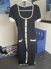 Express Scoop Neck Puff Sleeve Novelty Button Midi Sweater Dress