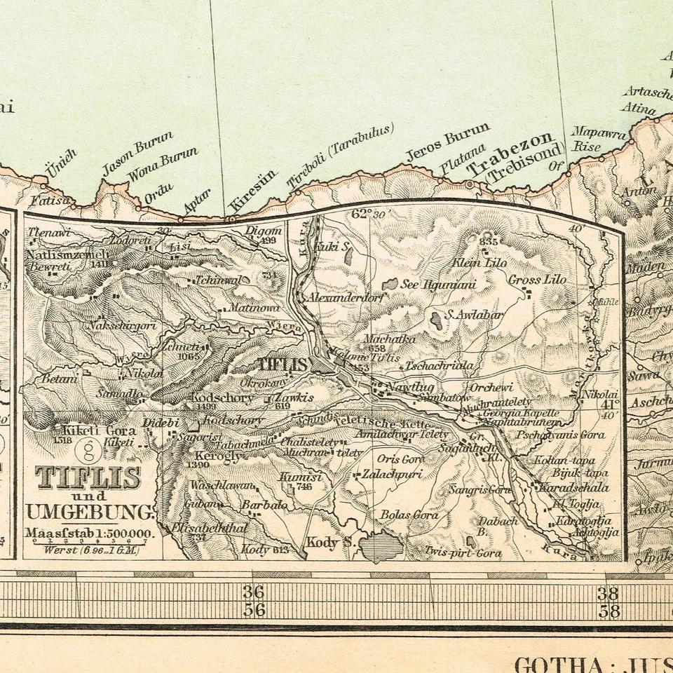 Georgia DAGHESTÁN Armenia Ucrania Mapa Original 1889 FECHADO CÁUCASO TBILISI Grande Foto 2 de 4
