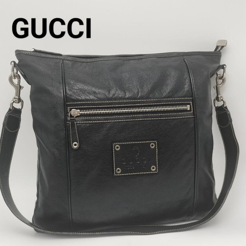 Authentic Gucci Black Leather Shoulder Bag 40cm Women's Designer Purse
