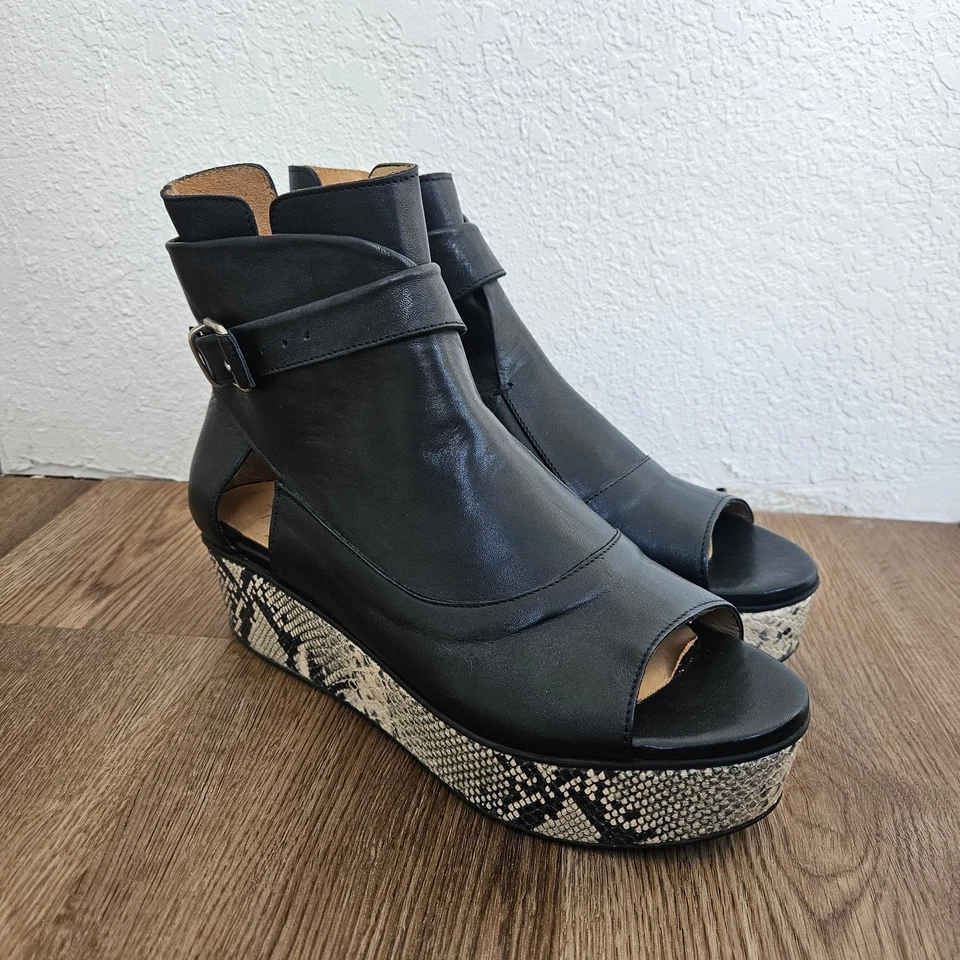 Botas Thakoon Addition Sky 2 Cuero Punta abierta Forma Plana Negro Piel de Serpiente 40/8.5 Foto 3 de 4
