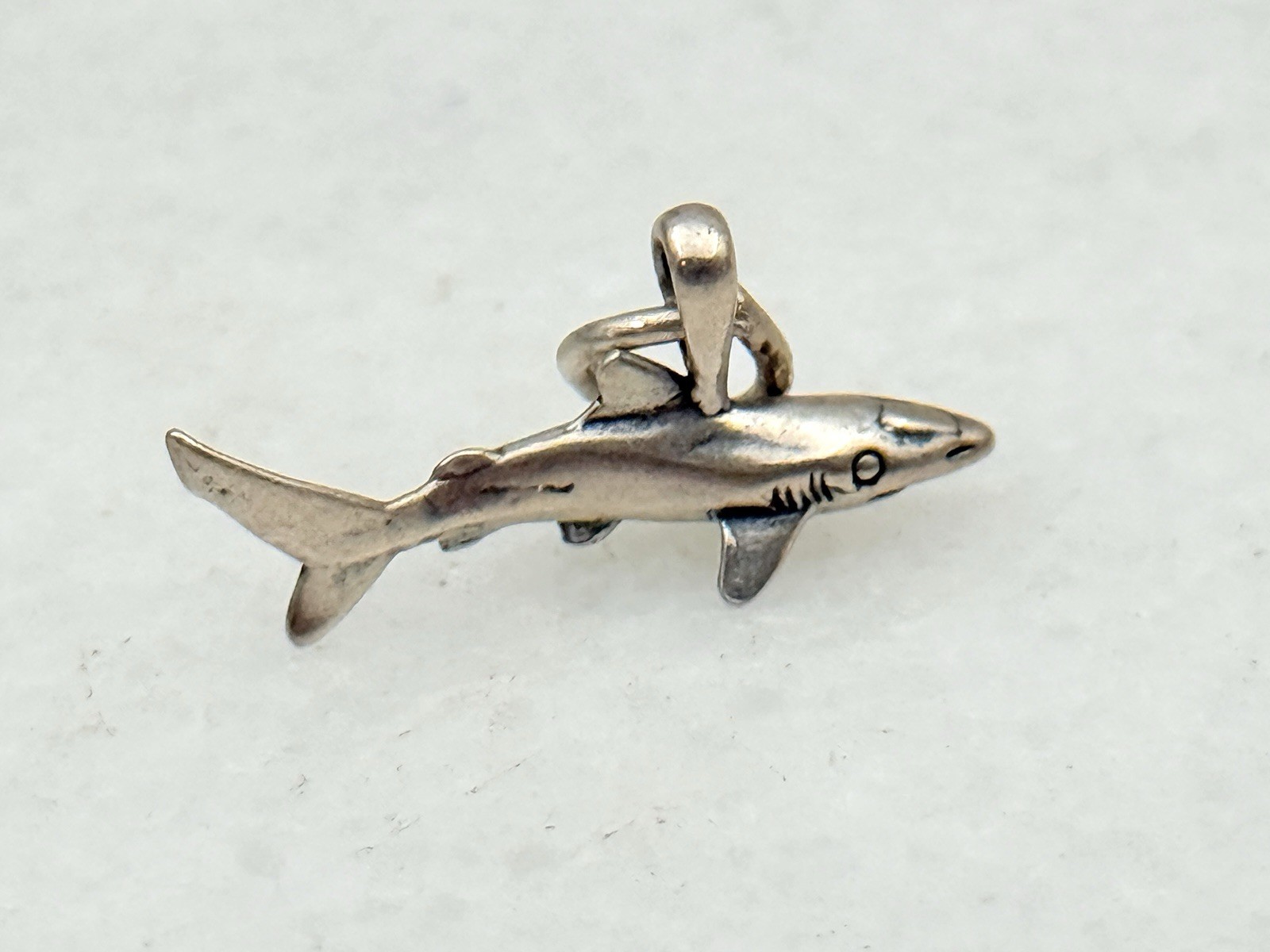 Sterling Silver 3D Solid Small Shark Fish Charm - image 1