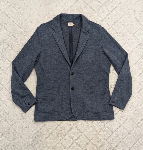 Chaqueta Faherty Para Hombres L Azul Marino Melange Entrada Tejido Blazer Calce Ajustado Mezcla de Algodón