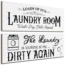 Jetec 2 Pieces Rustic Laundry Room Wooden Signs 13.8 x 4.7 inches, White