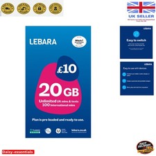 20GB UK SIM Card - Unlimited Calls, Texts & 100 International Minutes for £10