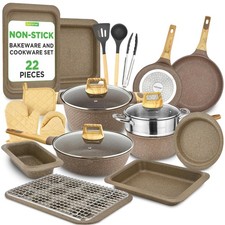Nutrichef 22-Piece Maroon Marble Non-Stick Co...
