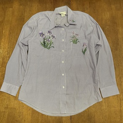 Vintage Las Olas Shirt Womens Medium Purple Long Sleeve Floral Embroidered