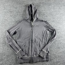 Nike Hoodie Womens L Gray Lightweight Full Zip Pockets Swoosh Logo Sweatshirt