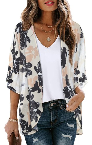 Women Kimono Cardigan Sheer Beach Coverups Chiffon Loose Casual Open Front To...