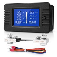 DC Multifunction Battery Monitor Meter, 0-200V 0-100A LCD Display Digital Cur...