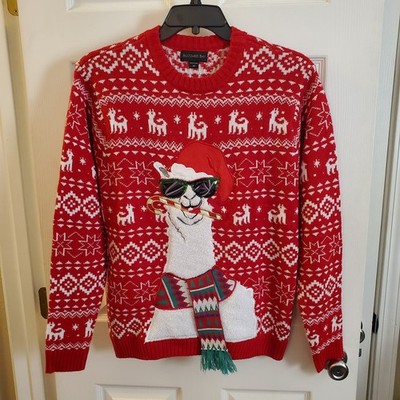 Blizzard Bay Sweater Men M Red Llama Christmas Ugly Knit Holiday Festive Party