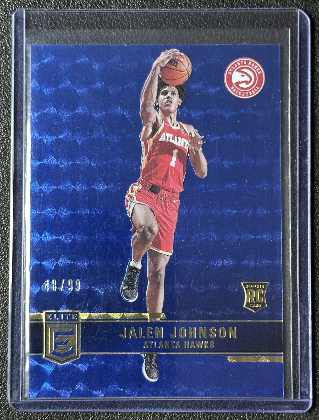 JALEN JOHNSON 2021-22 PANINI DONRUSS ELITE #229 BLUE RC 48/99 HAWKS