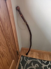 VTG 36  Hand Carved Wooden Natural Curved Wizard style Walking Stick/Cane COOL 