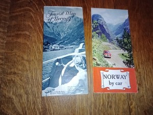 2 Vintage Norway Travel Maps 1956 Tourist Map & 1964 Esso Happy Motoring Road