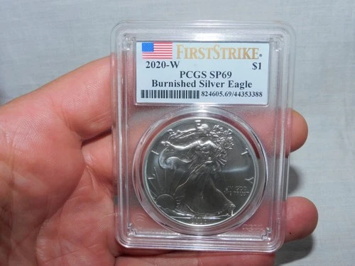 2020-W $1 Burnished Silver American Eagle First Strike PCGS SP69 - Flag Label