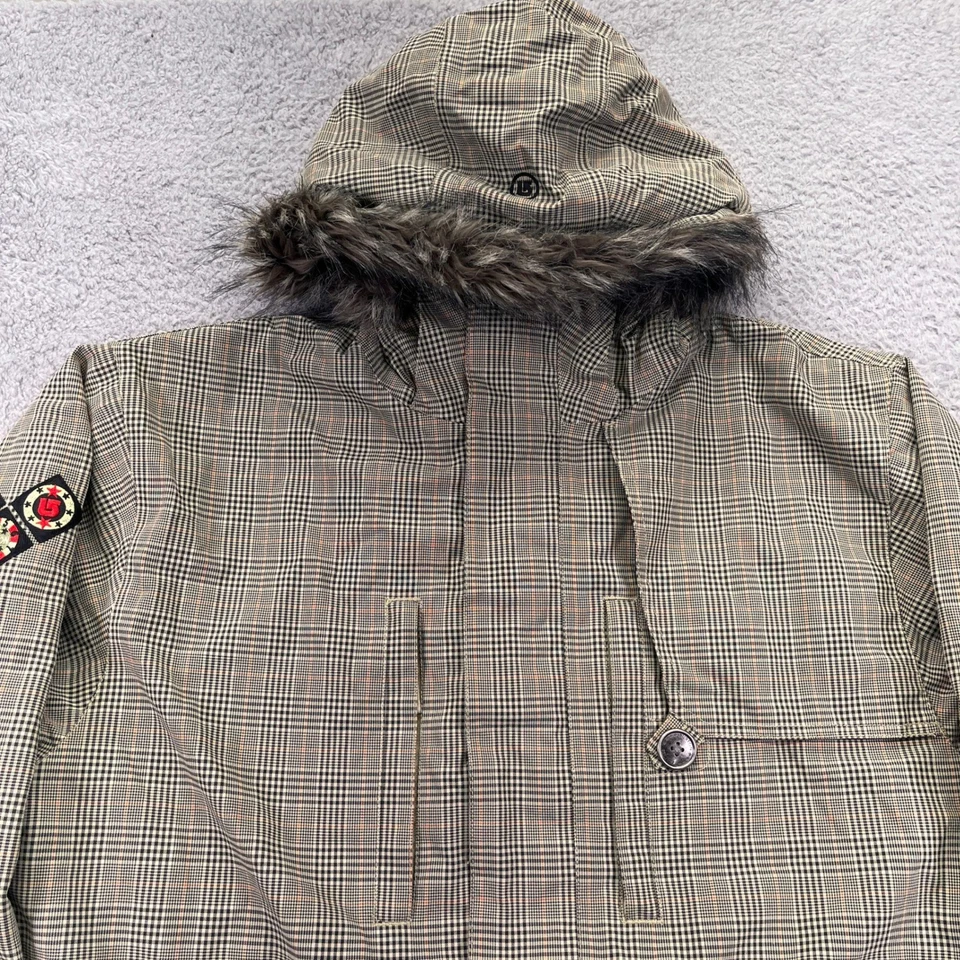 Burton Snowboard Jacket Mens Large London Plaid Parka Faux Fur Hooded Full Zip - Image 2 of 4