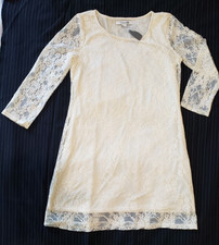 Forever 21 Flowy Fairy Lace A Line Dress ivory Long Sleeve Size Small