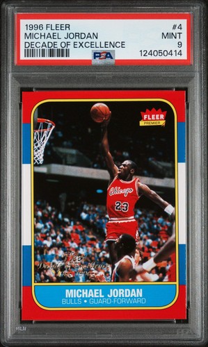 Graded 1996 Fleer Michael Jordan #4 DOE Rookie Reprint Card PSA 9 Mint