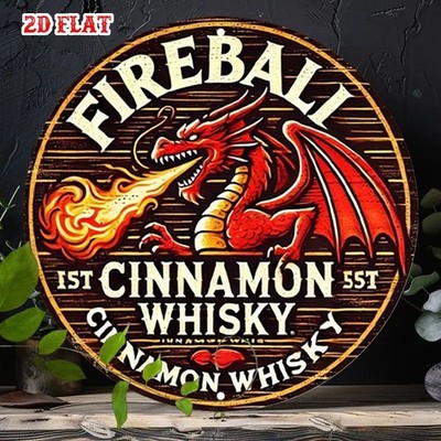 Fireball Cinnamon Whisky Metal Sign Rustic Vintage Home Bar Man Cave Wall Decor