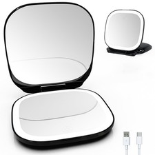 Adjustable Brightness Compact Mirror, Lighted Travel Mirror with 1X/10X Magni...