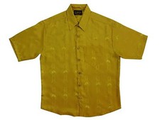 Camisa Western Cowboy Jackard Mangas Cortas_Diseño Caballos_Hecha en EE. UU._Color Dorado