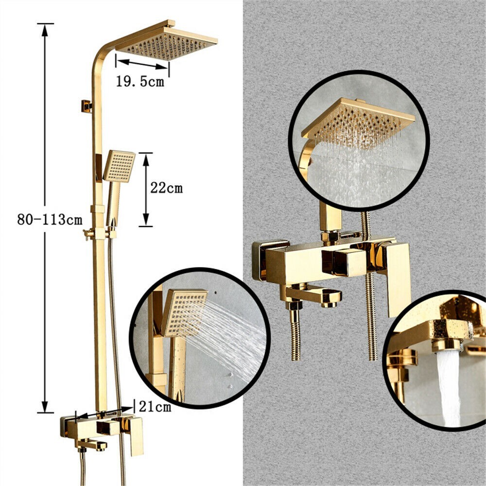 Gold Exposed Shower Mixer Valve Bathroom Twin head Square Bar Shower ...