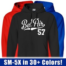 Bel Air 57 Script HOODIE  1957 Classic Car Jersey V8 Lowrider Hooded Sweatshirt