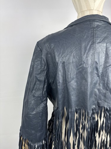 Topshop X Kate Moss Fringe Leather Moto Jacket Boho Festival Size US 8 UK 12 - Picture 11 of 16