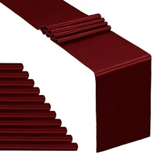 12 Pcs Burgundy Satin Table Runner 12 x 108 inches Long Bright Smooth Satin W...