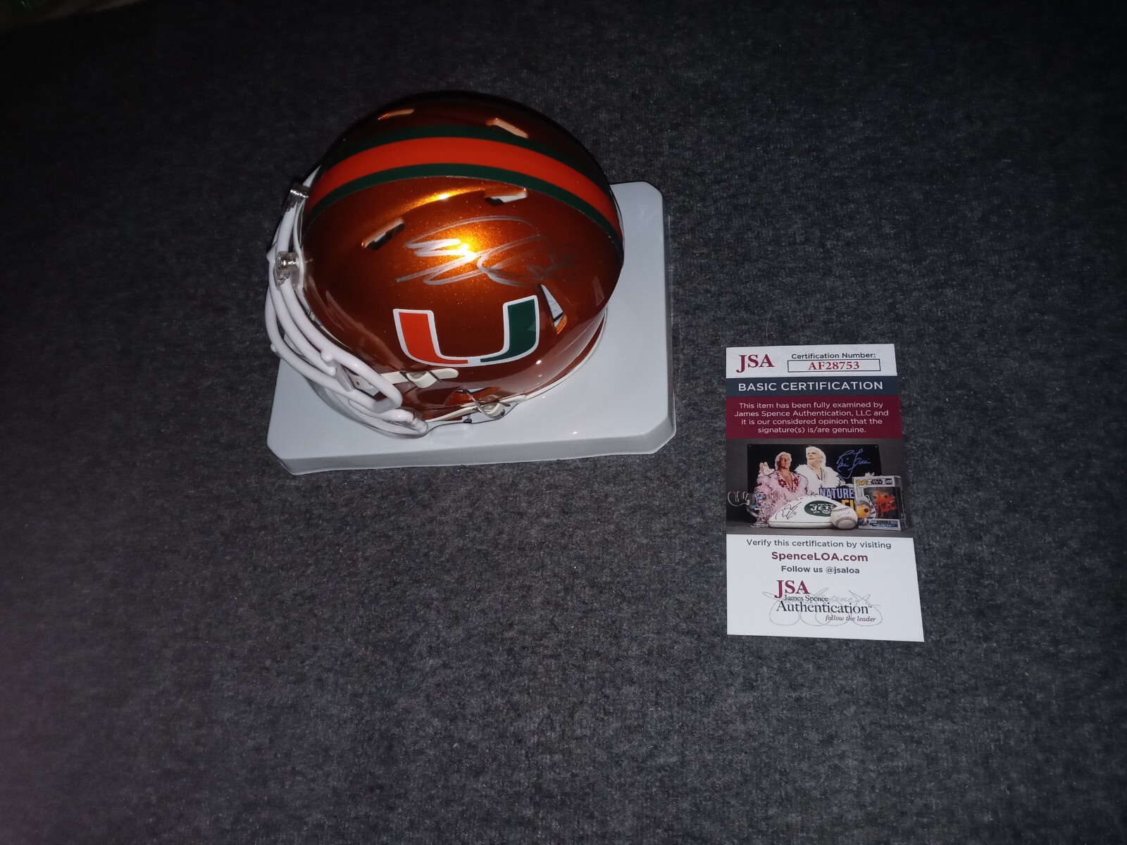 greg olsen Autographed Signed Miami Hurricanes Mini Helmet Jsa 