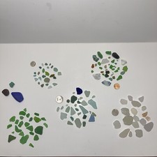 SEA BEACH GLASS Lot Surf-Tumbled Real Greens Teals Blues Whites Bundle    