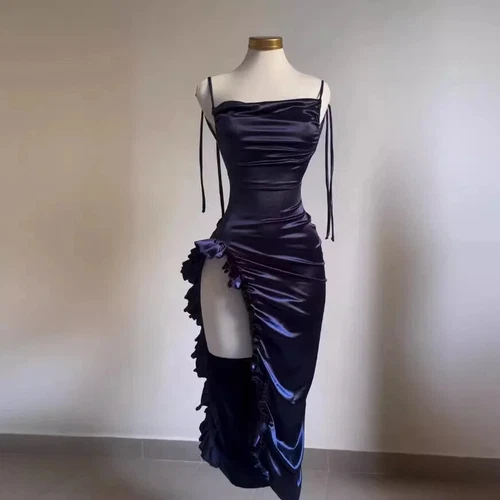 Vestido Largo Mujer Vintage Sin Espalda Sin Tirantes Volantes Fiesta Elegante Vestido de Noche - Imagen 19 de 20