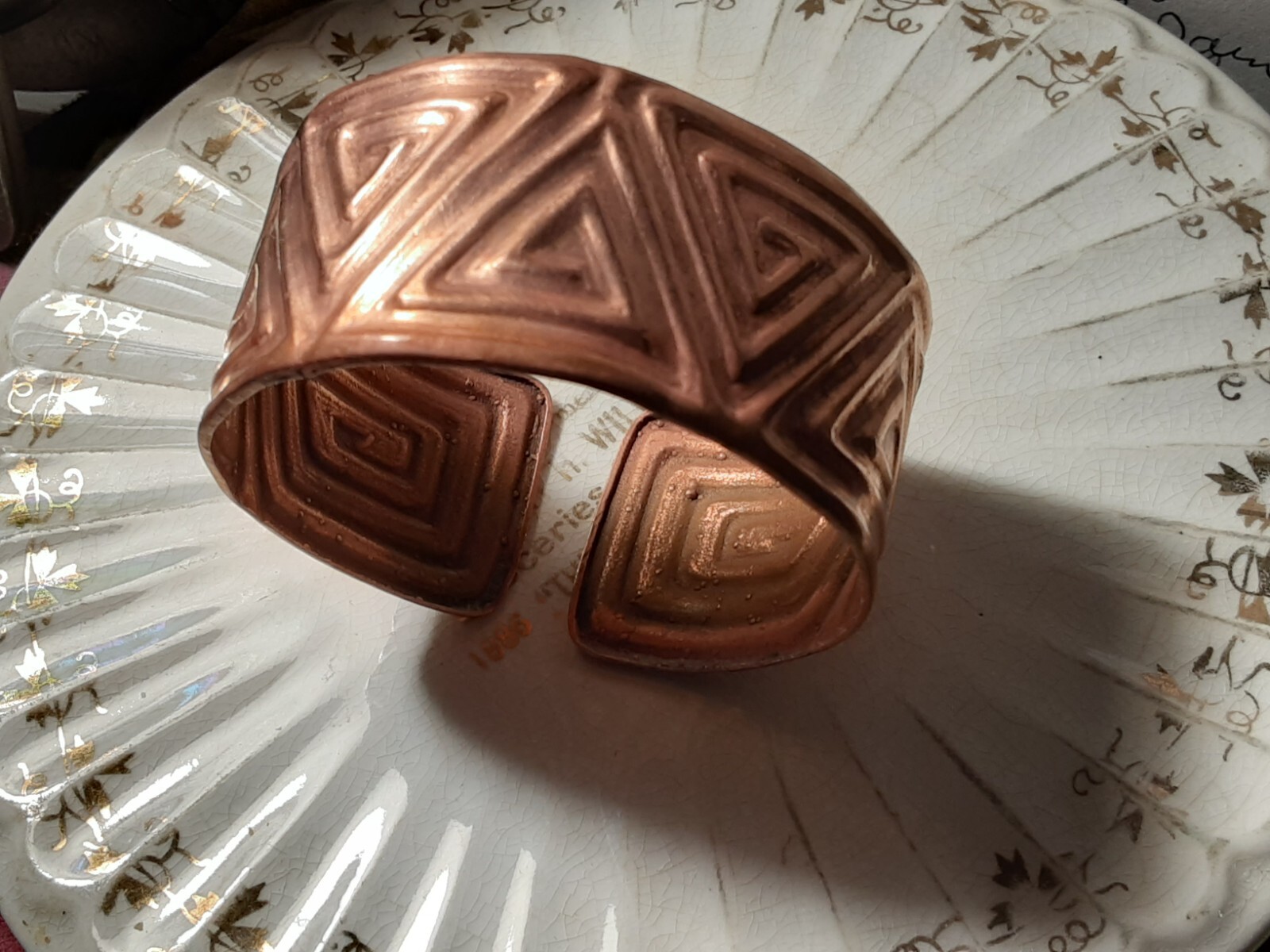 COPPER BRACELET Pair Embossed Cuff - image 7