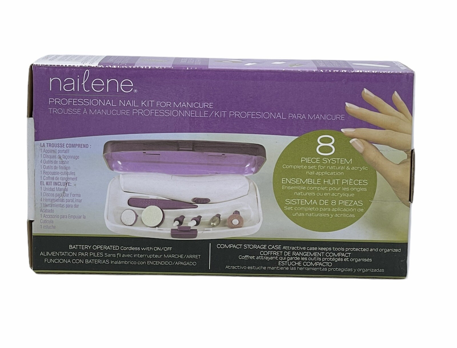 Nailene 9 Piece Pro Nail Kit Cordless Natural Acrylic Manicure Tools Shape File eBay