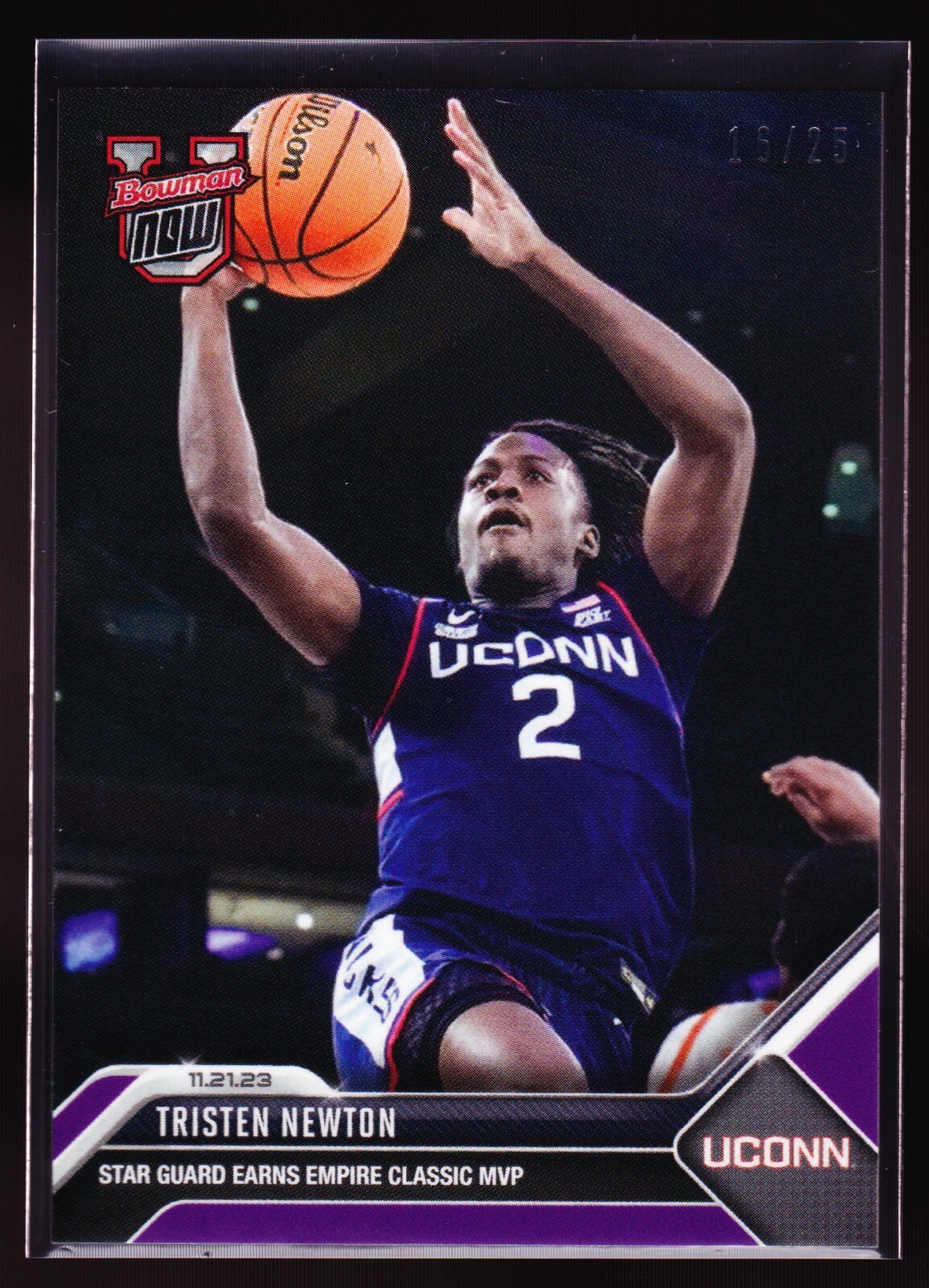 Tristen Newton UConn Empire Classic MVP 2023 Bowman U Now 5 Purple 16/25 Huskies
