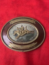 VINTAGE BULL RIDING GERMAN SILVER MENS BELT BUCKLE 33a
