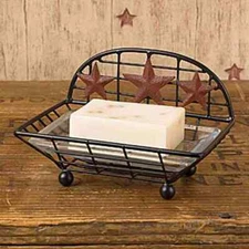 New Primitive Country Farmhouse Bathroom Kitchen RED STAR SOAP DISH Holder