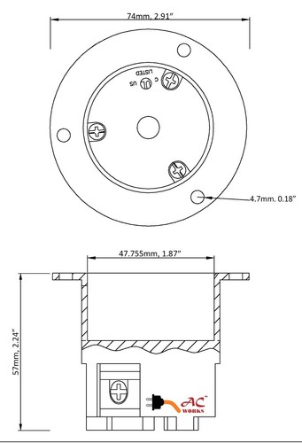 20A 250V 3-Prong NEMA L6-20P Flanged Power Input Locking Male Inlet by AC WORKS® - Picture 5 of 5