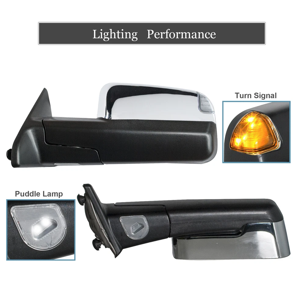 Espejos retrovisores de remolque para Dodge Ram 1500 2500 3500 2009-2018 tapa cromada térmica eléctrica Foto 4 de 4