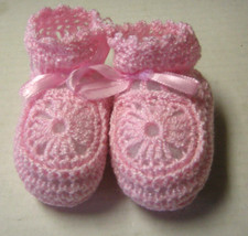 Booties, Crocheted, Girl, Cross Design, Size 0-9 Months, Pink, Brand New