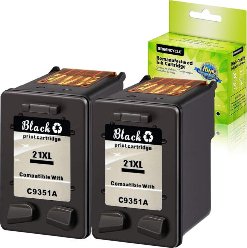 Greencycle 2 PACK Reconditioned C9351A 21 21XL Black Ink Cartridge