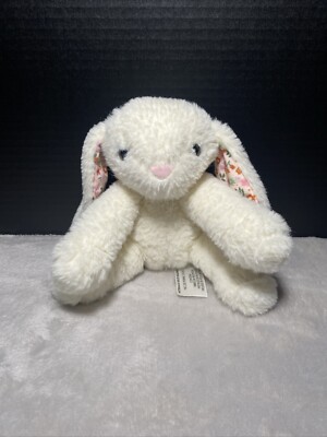 Animal Adventure Plush Bunny Raina White Rabbit Floral Ear Sitting 7'' Toy Pet