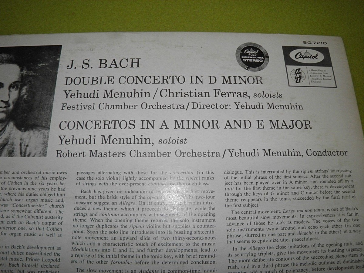 Ferras / Menuhin / Bach - Double Concerto USA 1960 Capitol SG 7210