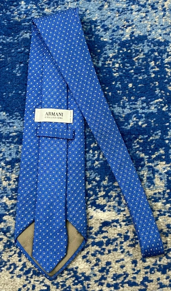 Corbata de seda geométrica azul crema Armani Collezioni Italia Foto 3 de 4
